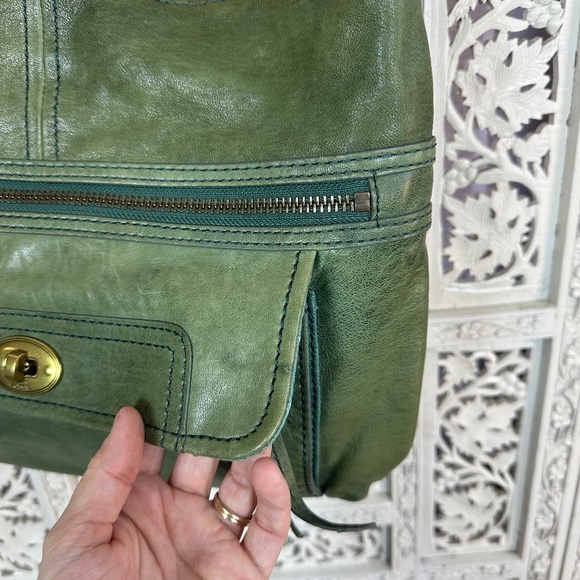 Vtg Fossil Maddox Green Lamb Hide Leather Shoulder Crossbody Bag - Picture 4 of 10